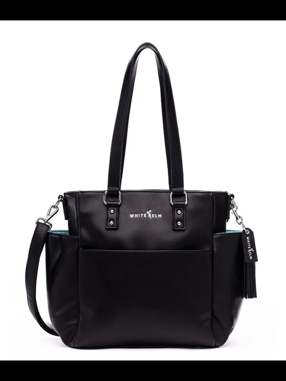 Carina Black Leather Tote Handbag with Detachable Strap. (White Elm Company)